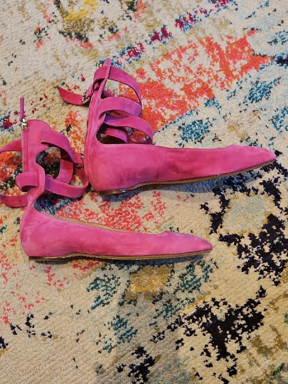 Fuchsia Pink Strappy Pointed Flats